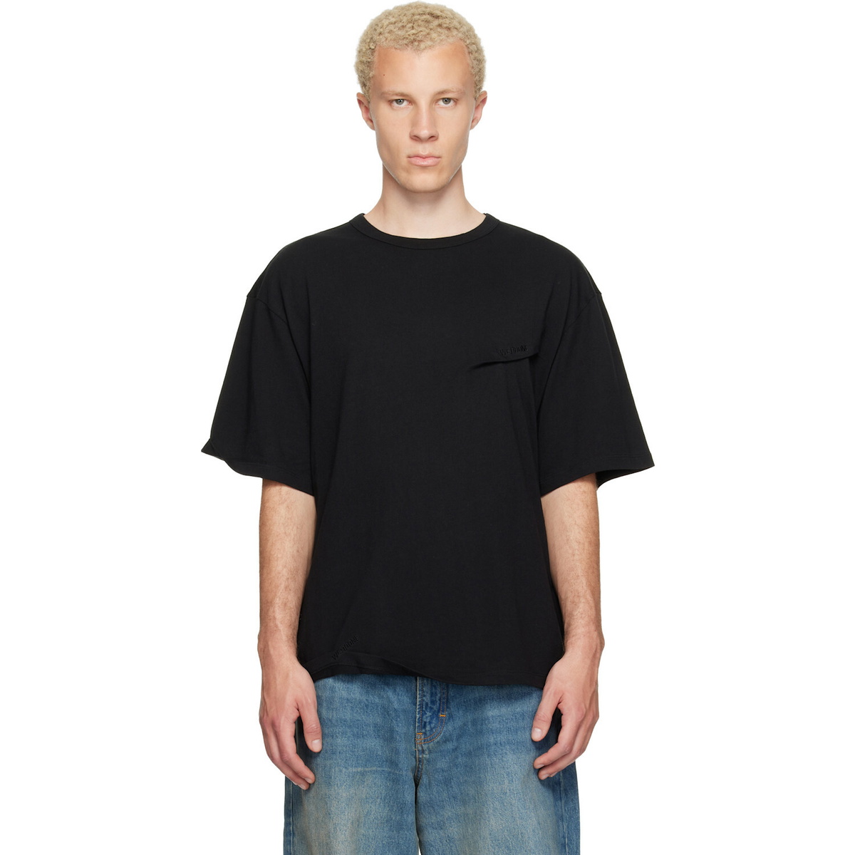 We11done Black Logo Pin-Tucked T-shirt