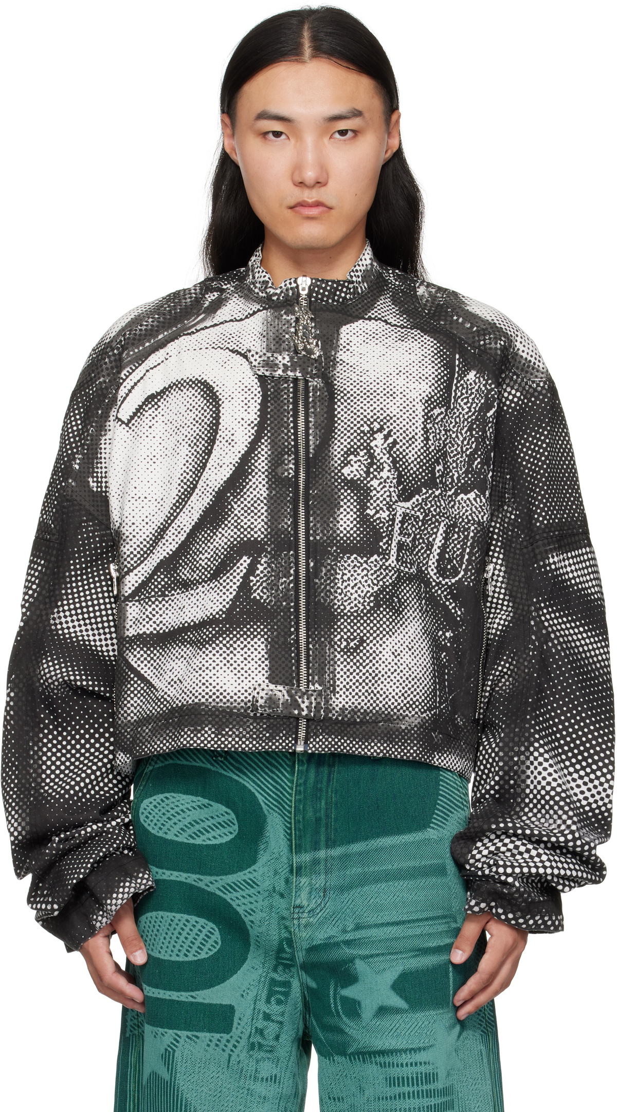 Gerrit Jacob Black & White Printed Moto Denim Jacket Gerrit Jacob