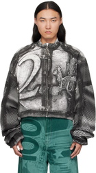 Gerrit Jacob Black & White Printed Moto Denim Jacket