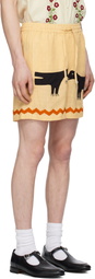 HARAGO Yellow Crow Applique Shorts