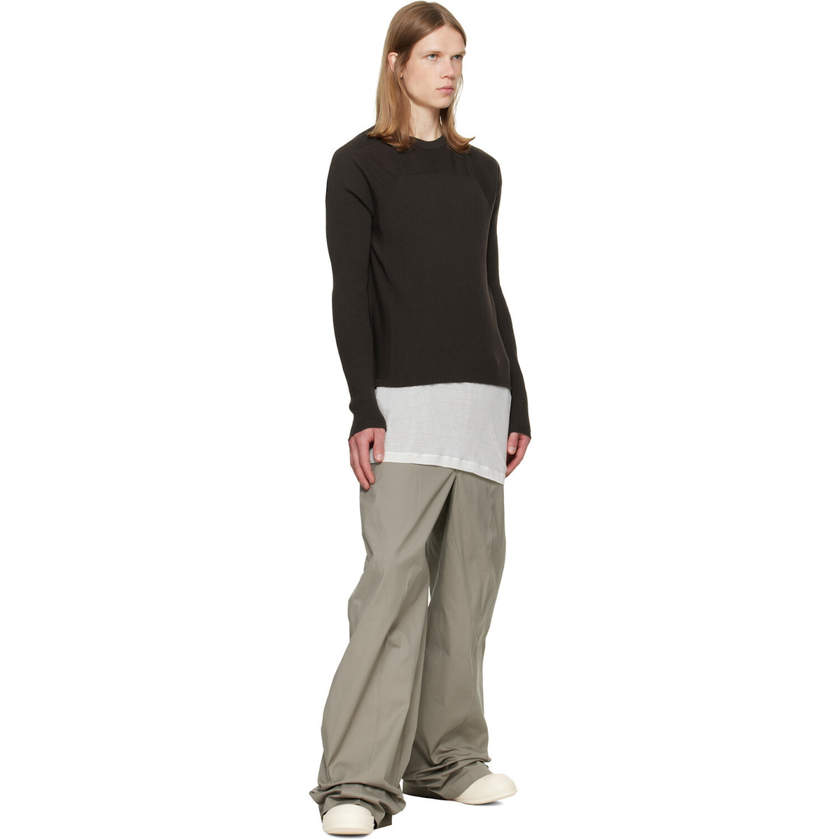 Rick Owens Brown Tower Ribbed Geo Sweater