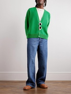 LOEWE - Appliquéd Ribbed Wool-Blend Cardigan - Green