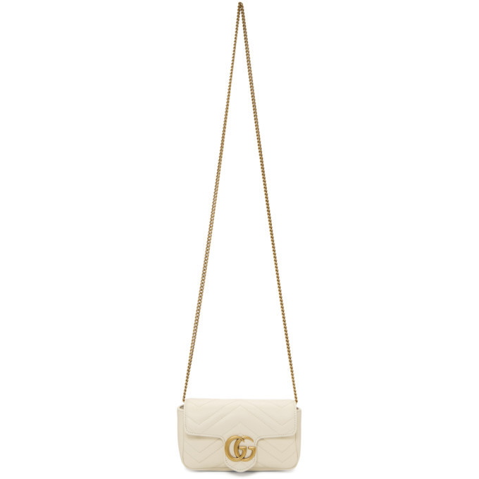 GUCCI Calfskin Matelasse Super Mini GG Marmont Shoulder Bag White