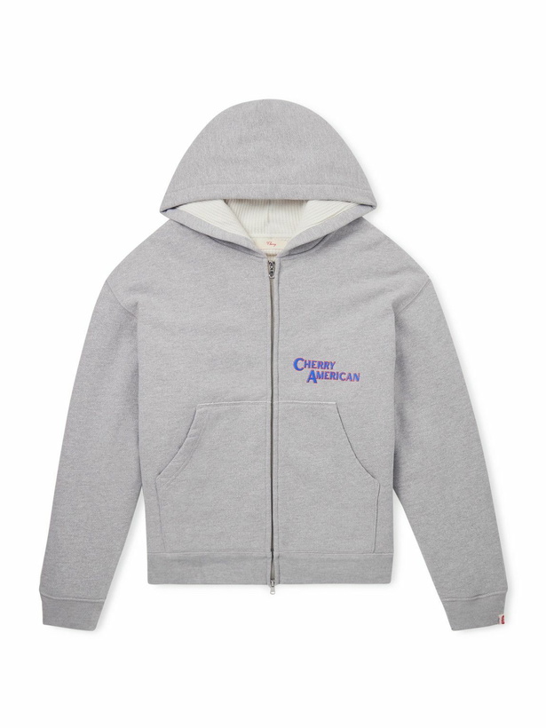 Photo: Cherry Los Angeles - Logo-Print Cotton-Blend Jersey Zip-Up Hoodie - Gray