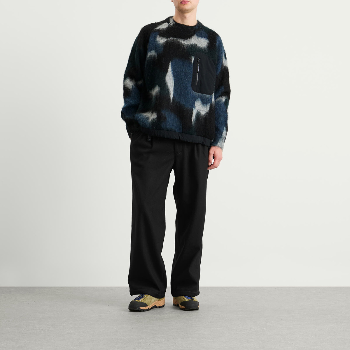 and wander Men's Mixed Colour Shaggy Knit Sweater in Black Mix
