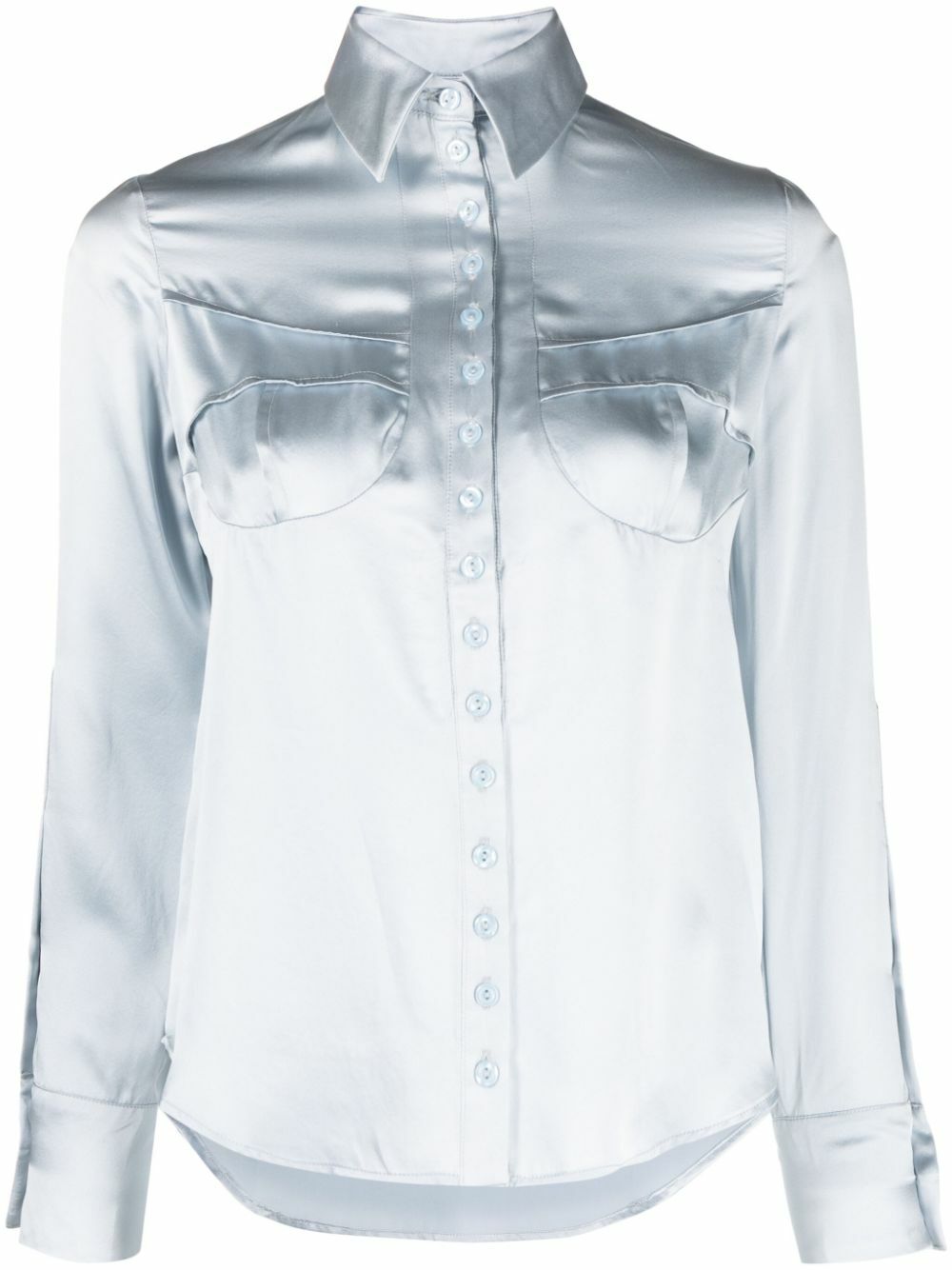 Sinead O'Dwyer Blue Draped-Panel Silk Shirt