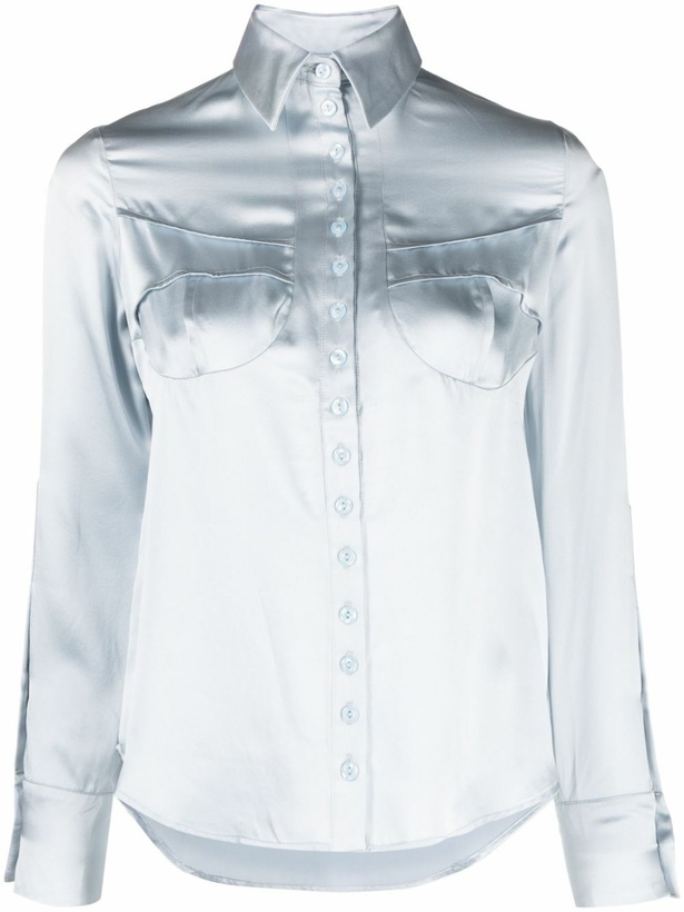 Photo: Sinead O'Dwyer Blue Draped-Panel Silk Shirt