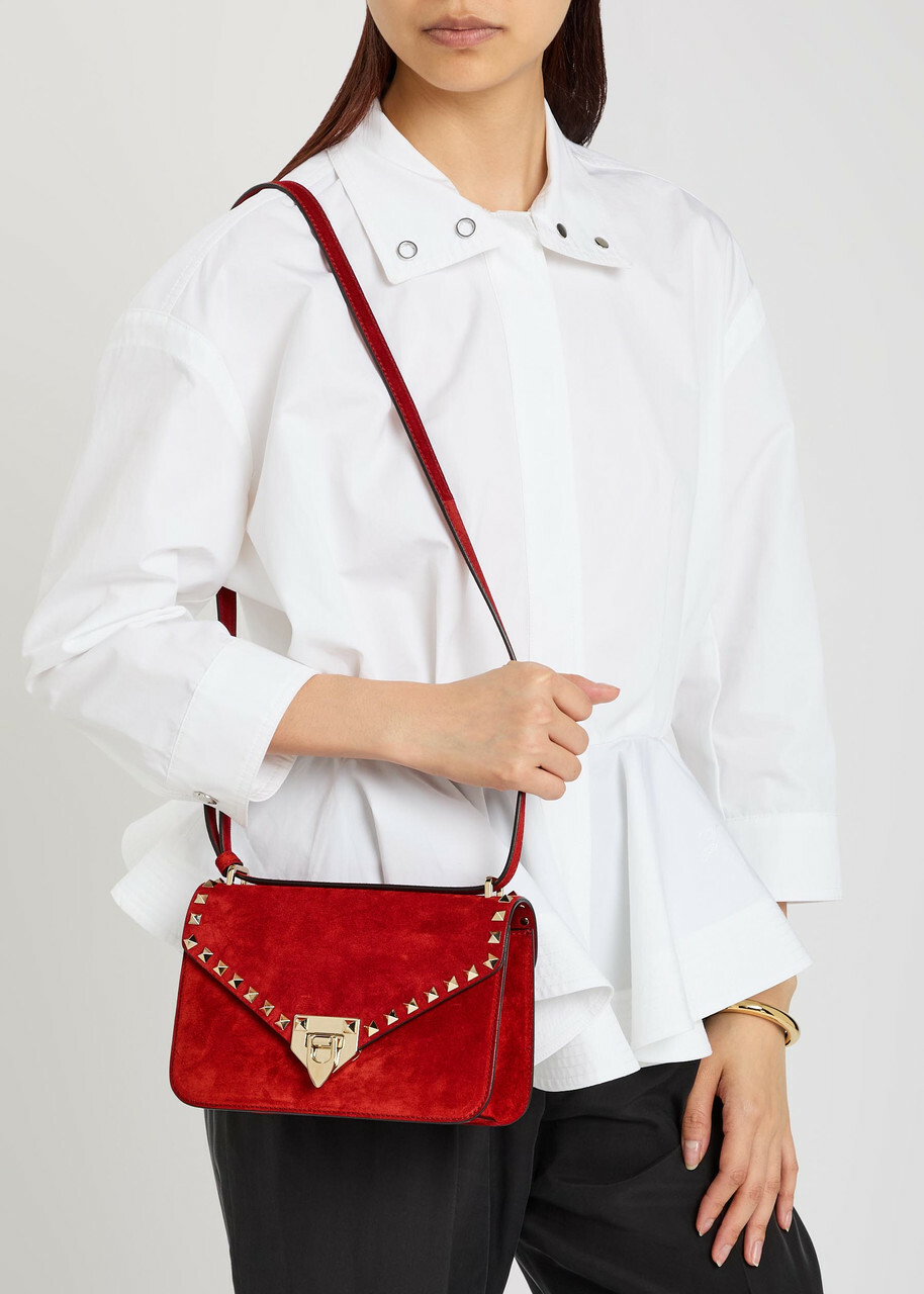 Valentino Rockstud Small Suede Shoulder bag - Red - One Size