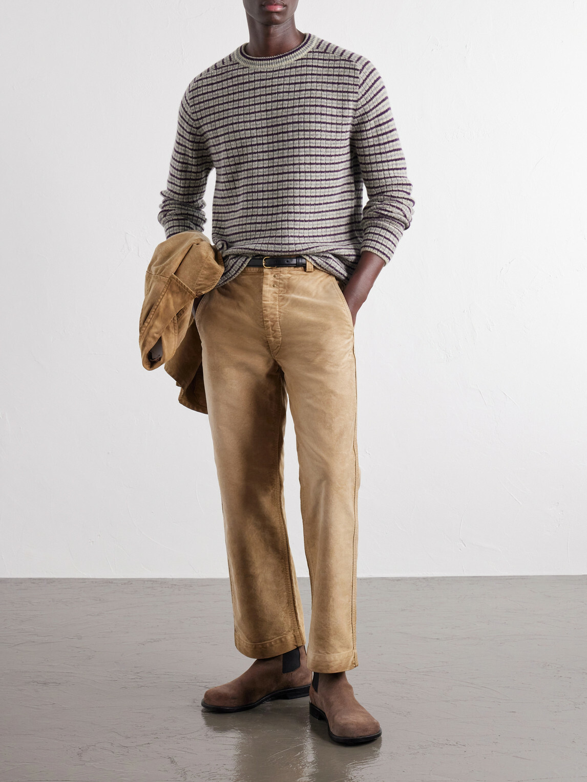 Auralee - Striped Ribbed Wool and Cashmere-Blend Sweater - Purple