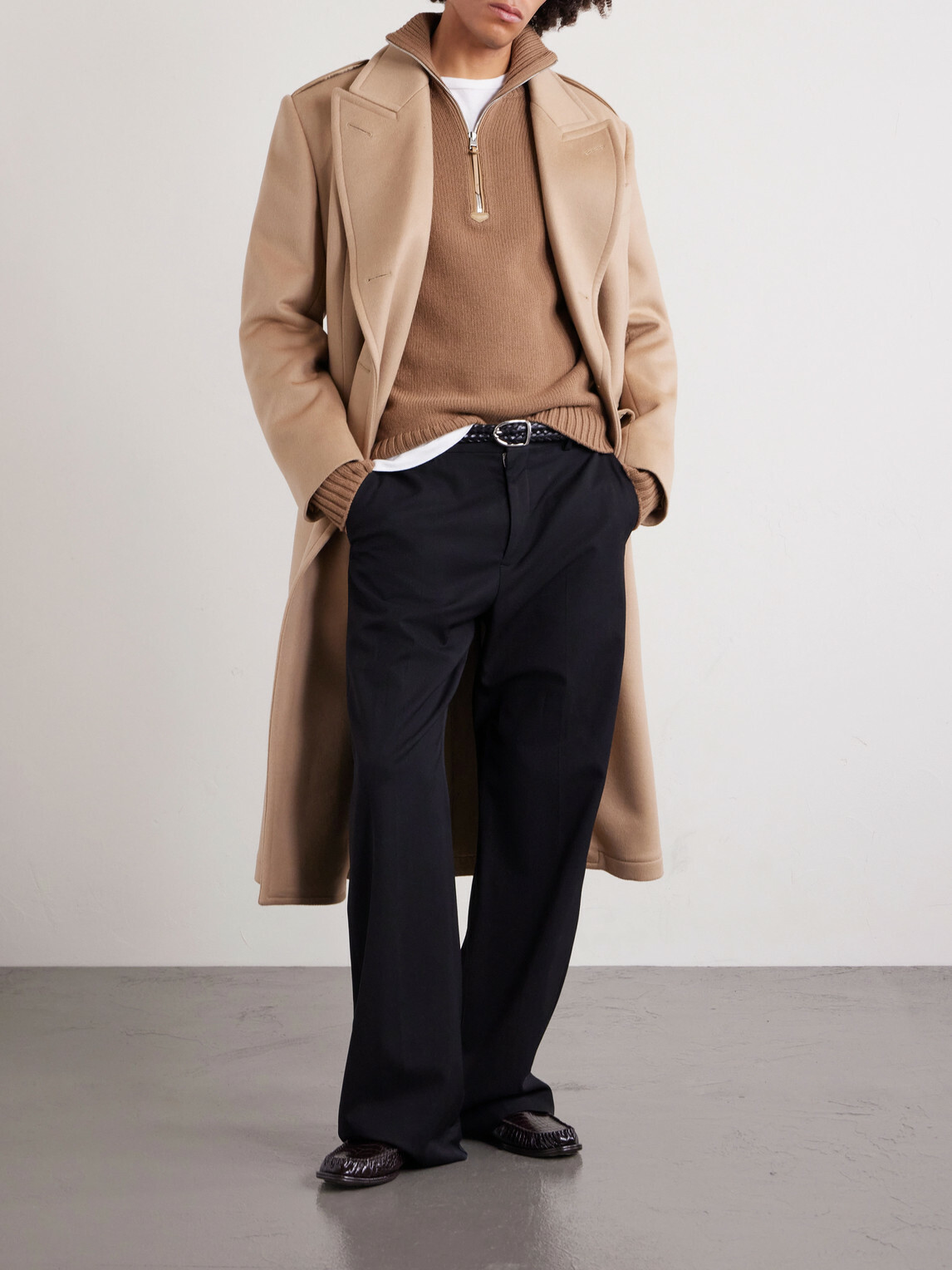 TOM FORD - Wool and Cashmere-Blend Half-Zip Sweater - Brown