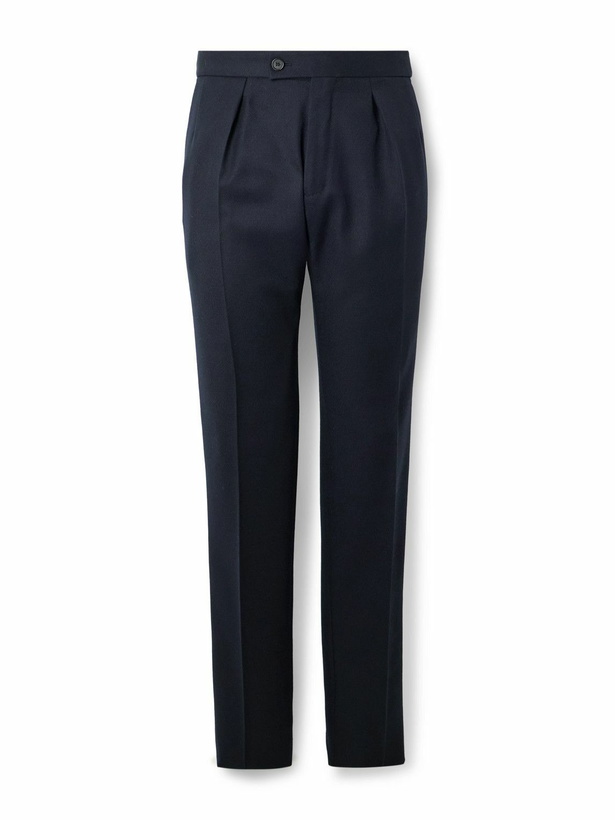 Photo: Incotex - Tapered Pleated Virgin Wool-Twill Trousers - Blue