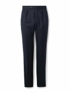 Incotex - Tapered Pleated Virgin Wool-Twill Trousers - Blue