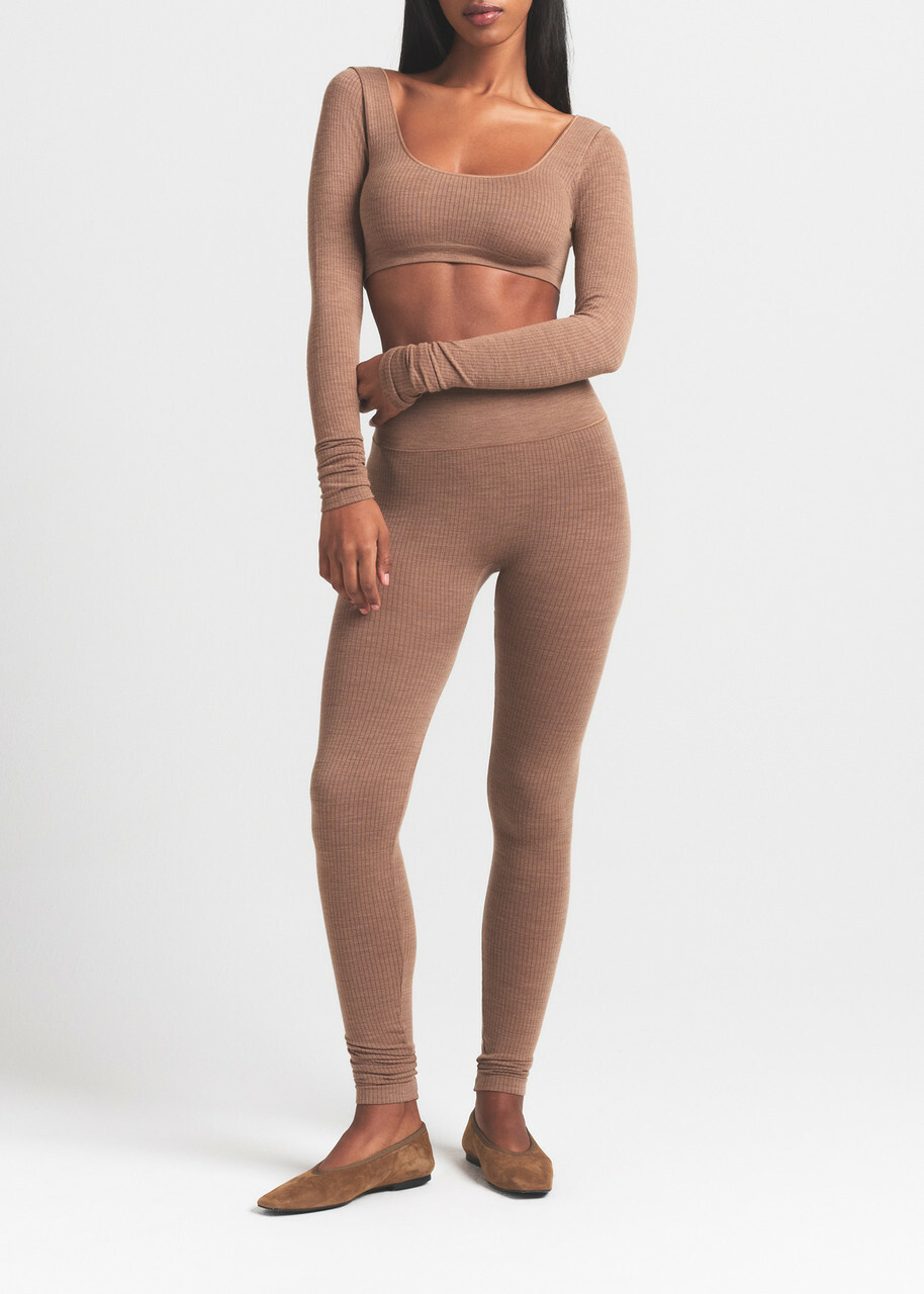 Skims Cropped Ribbed Wool-blend top Light Brown