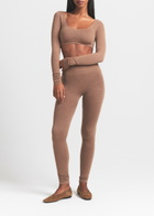 Skims Cropped Ribbed Wool-blend top Light Brown