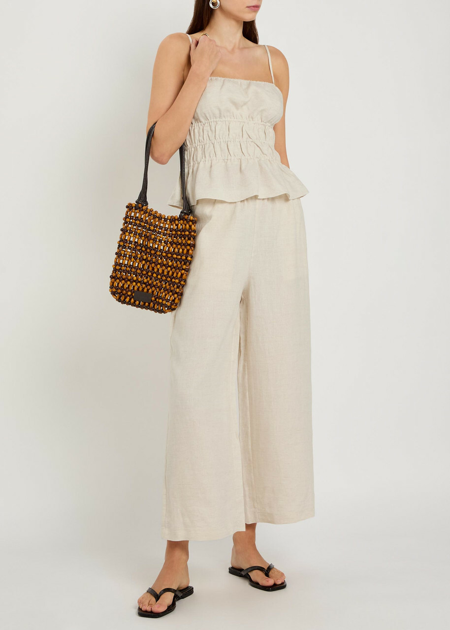 Staud Mateo Cropped Wide-leg Linen Trousers Beige