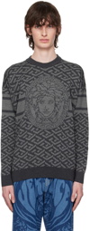 Versace Gray 'La Greca' Medusa Sweater