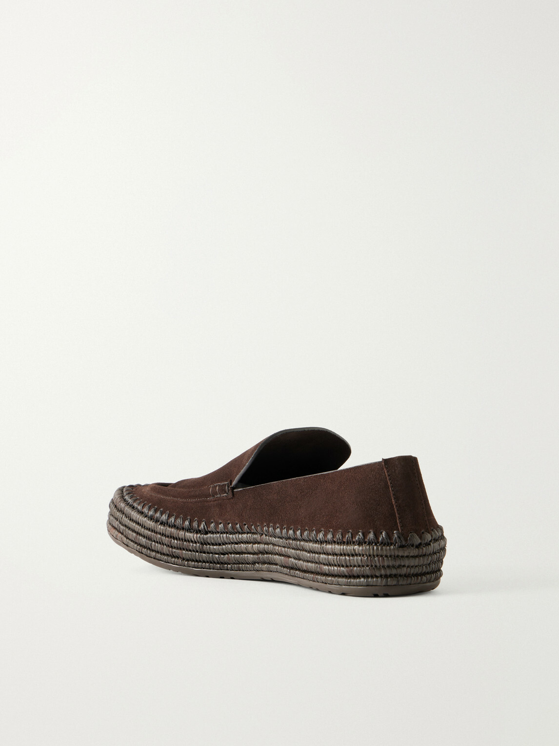 LOEWE - Paula's Ibiza Rio Raffia-Trimmed Suede Loafers - Brown