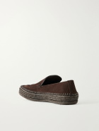 LOEWE - Paula's Ibiza Rio Raffia-Trimmed Suede Loafers - Brown