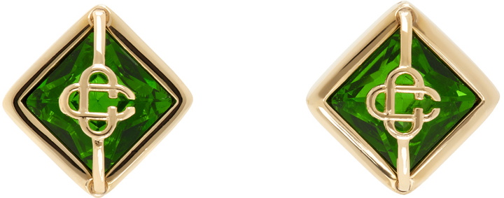 Photo: Casablanca Gold & Green Crystal Monogram Earrings