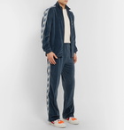 Off-White - Logo-Intarsia Cotton-Blend Velour Track Pants - Men - Blue