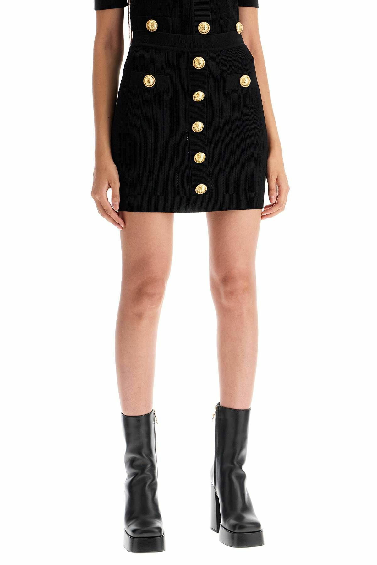 BALMAIN knitted mini skirt with embossed buttons Black Balmain