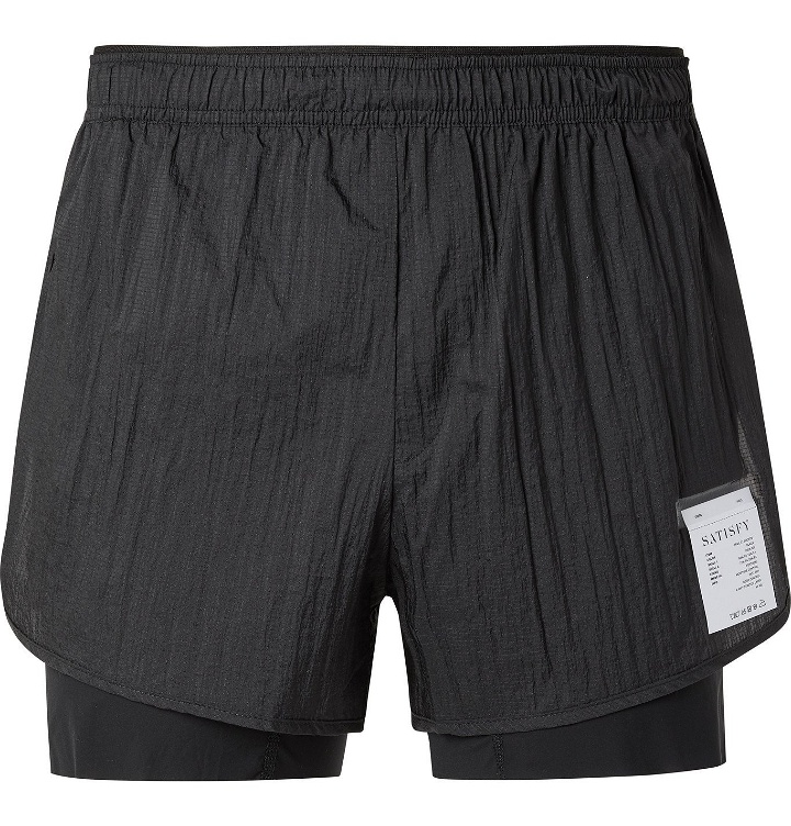 Photo: Satisfy - Layered Crinkled-Ripstop and Justice Trail Running Shorts - Black
