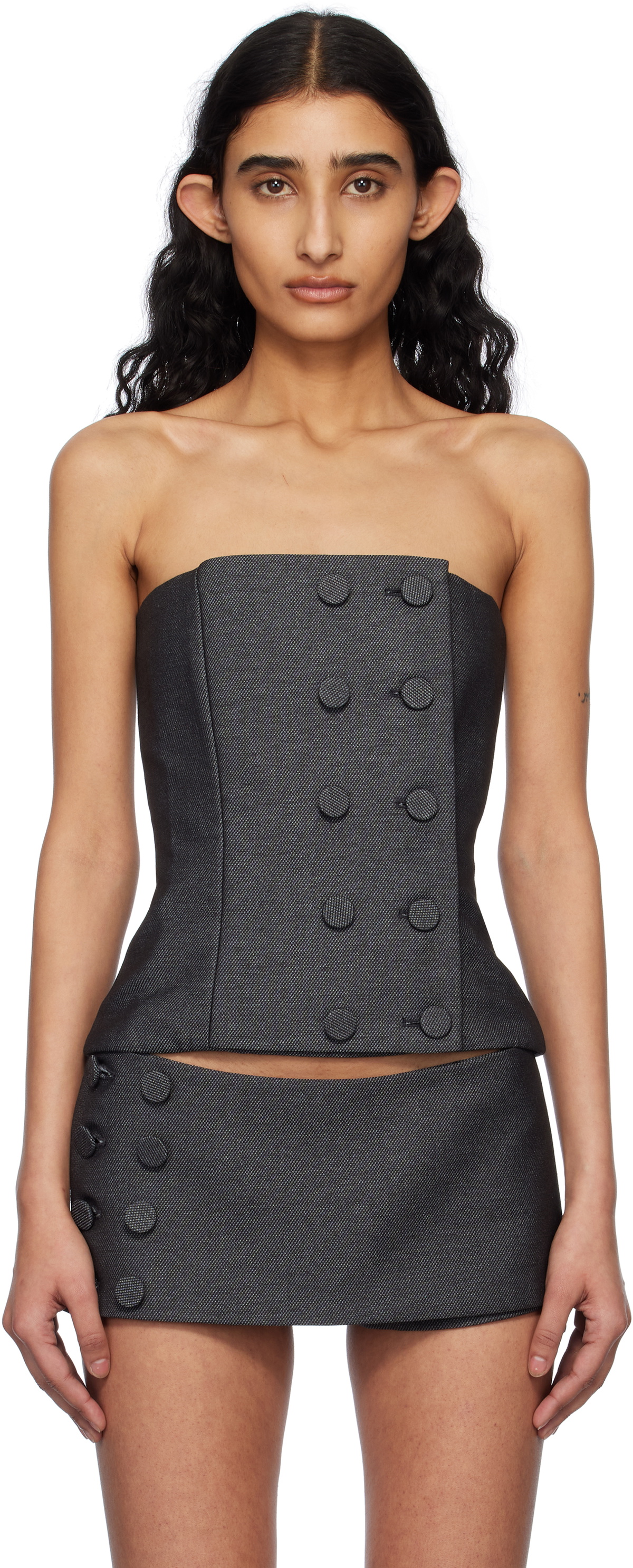 Fancì Club Gray Starling Button Corset Top