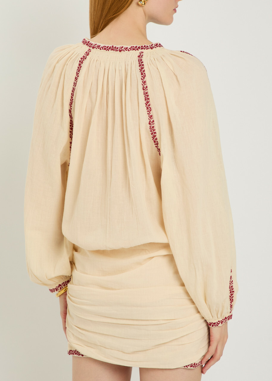 Isabel Marant étoile Ludy Embroidered Cotton Mini Dress Beige