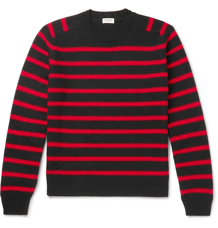 Photo: SAINT LAURENT - Slim-Fit Striped Virgin Wool Sweater - Red