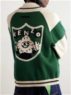 KENZO - Boke Boy Shawl-Collar Embroidered Wool and Cotton-Blend Cardigan - Green