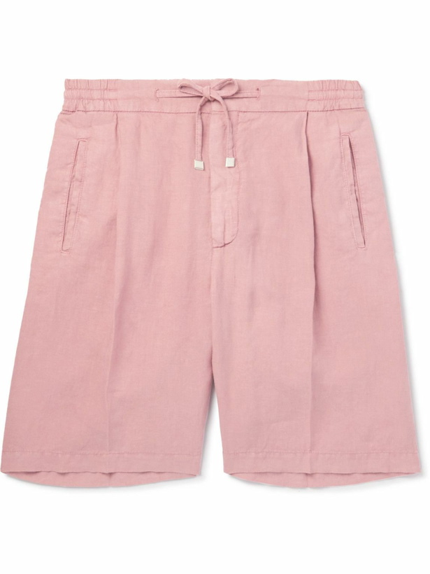 Photo: Lardini - Straight-Leg Pleated Linen Drawstring Shorts - Pink