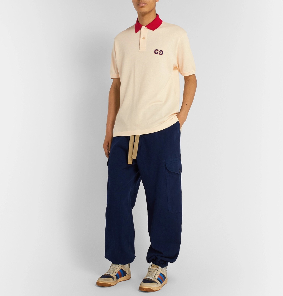 Gucci, Logo-Embroidered Stretch-Cotton Piqué Polo Shirt, Men, Neutrals, S