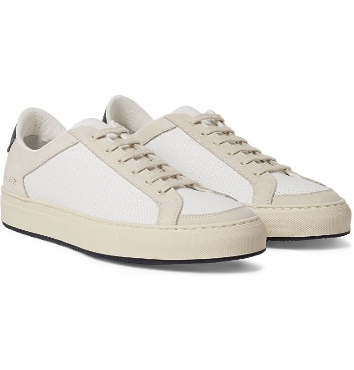 Photo: Common Projects - Retro '70s Perforated Leather and Nubuck Sneakers - White