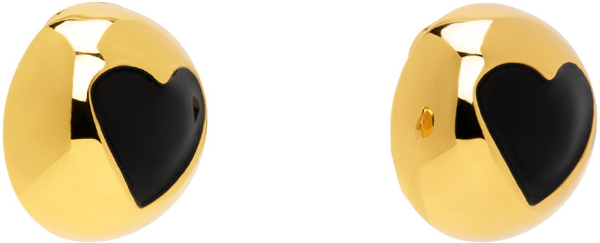 Moschino Gold & Black Heart Buttons Clip-On Earrings