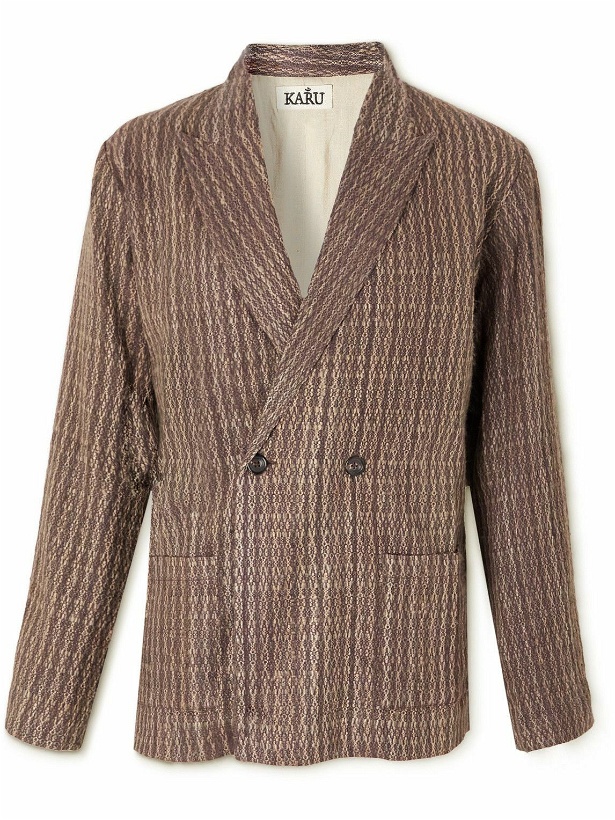 Photo: Karu Research - Double-Breasted Wool and Silk-Blend Jacquard Blazer - Burgundy
