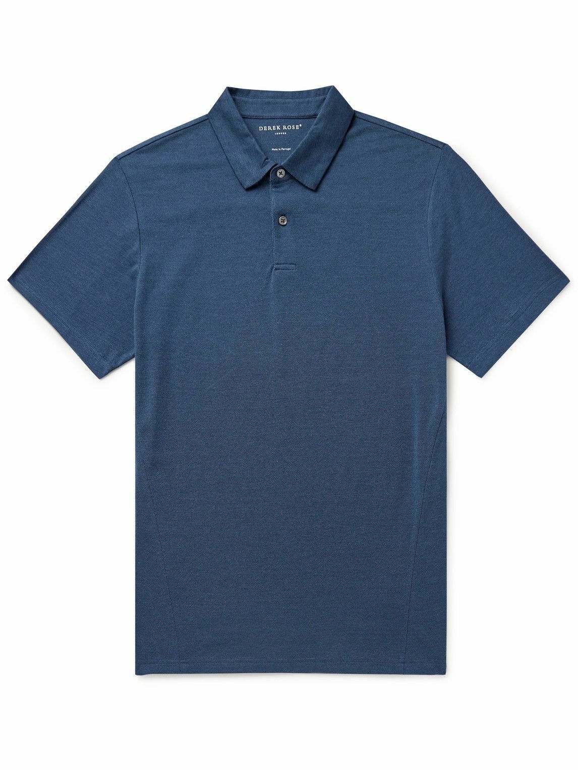 Photo: Derek Rose - Ramsay 1 Stretch-Cotton and TENCEL™ Lyocell-Blend Piqué Polo Shirt - Blue