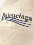 Balenciaga - Logo-Embroidered Distressed Cotton-Twill Baseball Cap - Neutrals