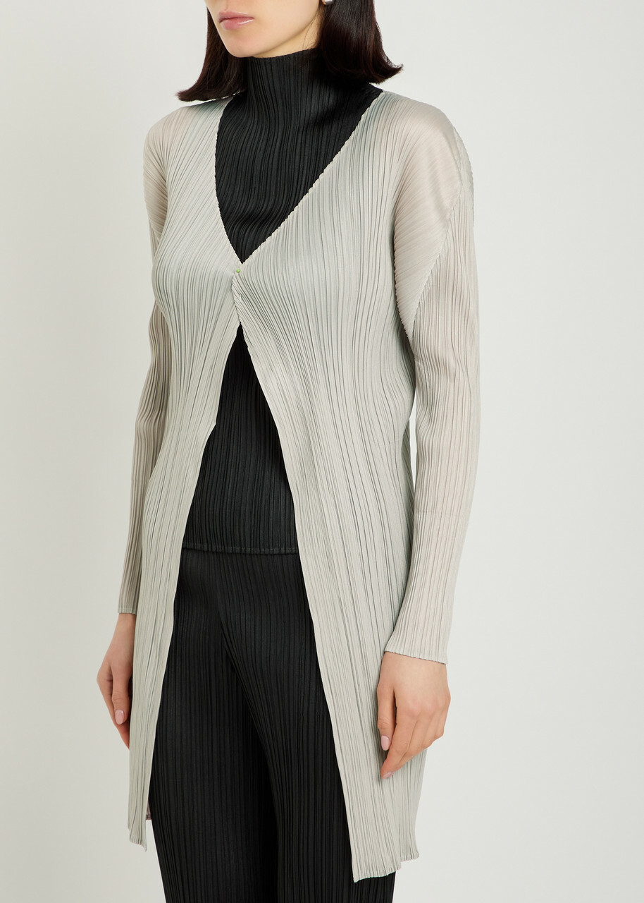 Pleats Please Issey Miyake Pleated Woven Coat Beige