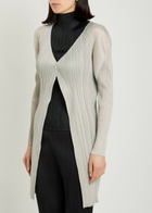 Pleats Please Issey Miyake Pleated Woven Coat Beige