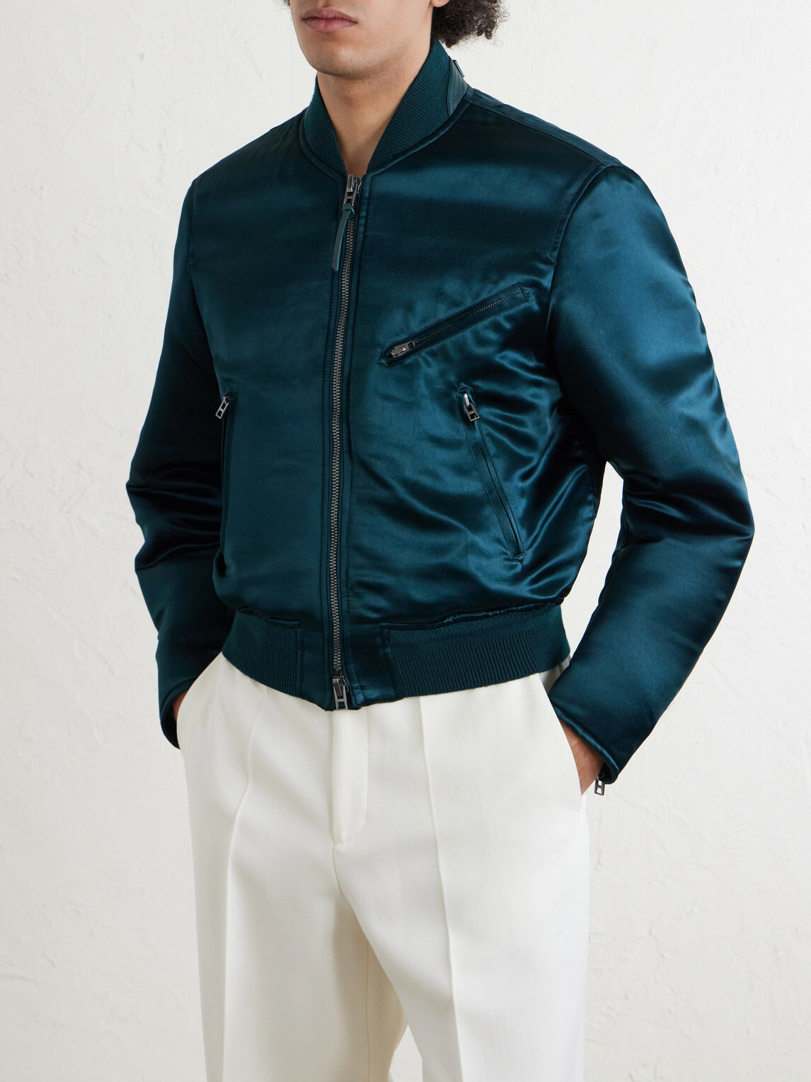 TOM FORD - Satin Bomber Jacket - Green