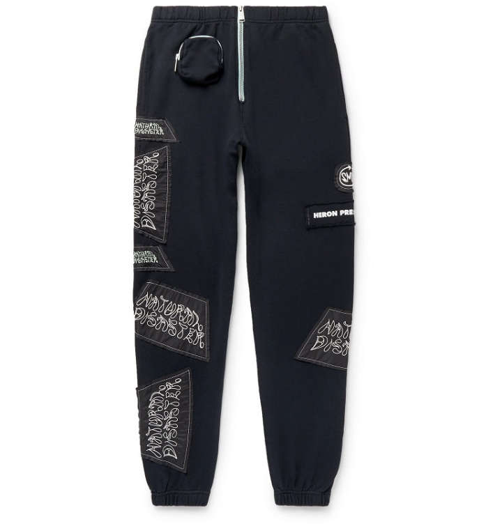 Photo: Heron Preston - Slim-Fit Tapered Logo-Appliquéd Cotton-Jersey Sweatpants - Black