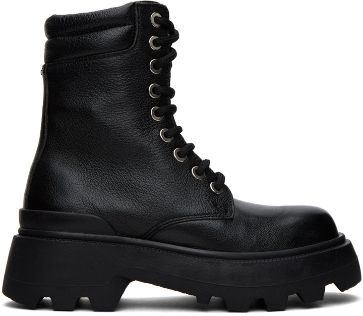AMI Alexandre Mattiussi Black Leather Block Heel Tall Boots  display picture 1