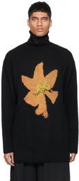 Yohji Yamamoto Black Wool Floral Intarsia Turtleneck Sweater