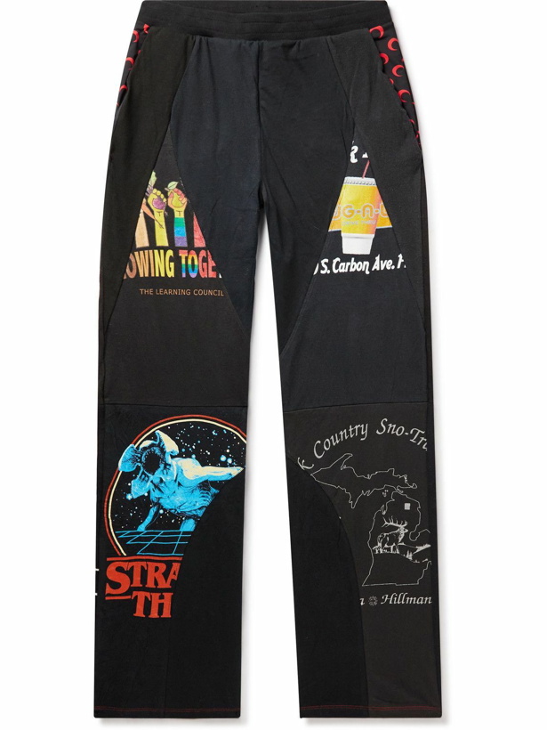 Photo: Marine Serre - Straight-Leg Panelled Printed Upcycled Cotton-Jersey Track Pants - Black