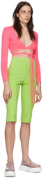 MSGM Green & White Polyester Shorts