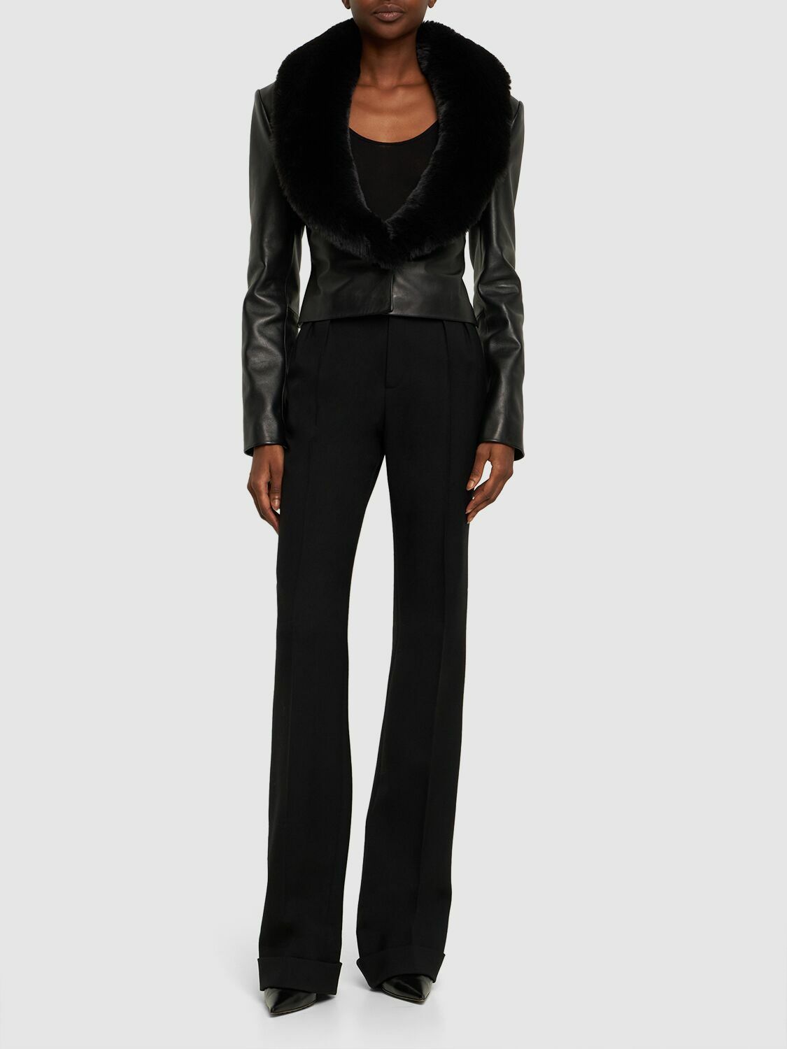 MAGDA BUTRYM - Leather Detachable Fur Collar Jacket Magda Butrym