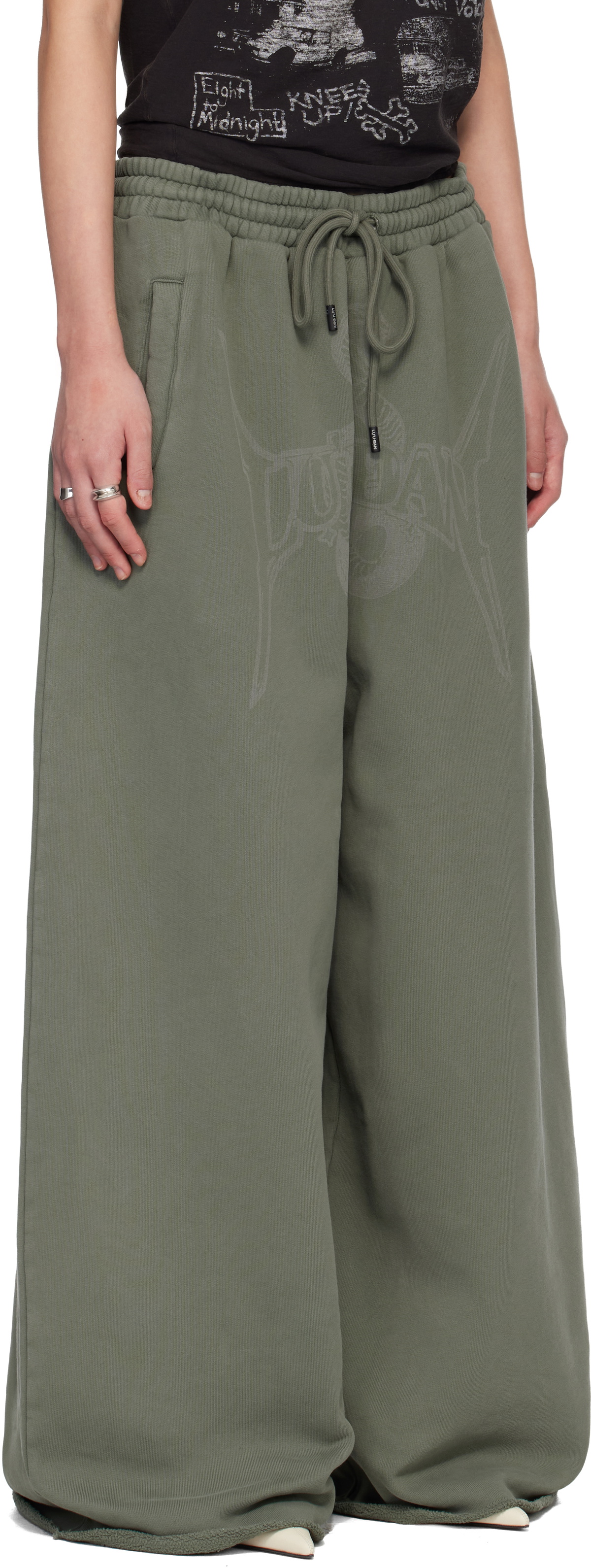 LU'U DAN Green Raw-Cut Bontan Sweatpants