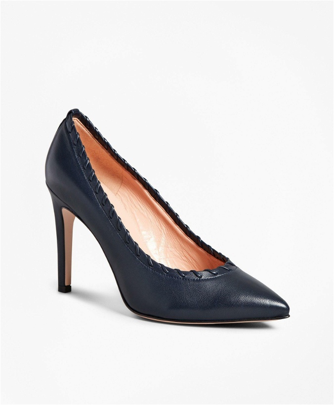 Photo: Brooks Brothers Women's Leather Whipstitch Point-Toe Pumps Shoes | Navy
