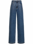 ALESSANDRA RICH Denim Wide Jeans with crystals