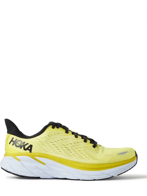 Photo: Hoka One One - Clifton 8 Rubber-Trimmed Mesh Running Sneakers - Yellow